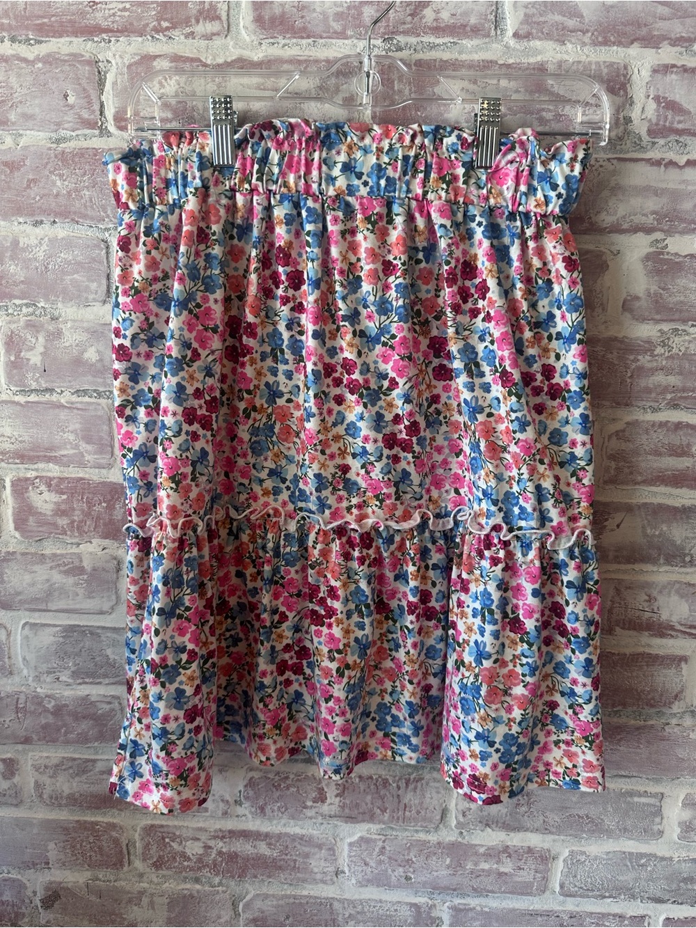 Tickled Teal Floral Smocked Tiered Mini Skirt - Pink & Blue
